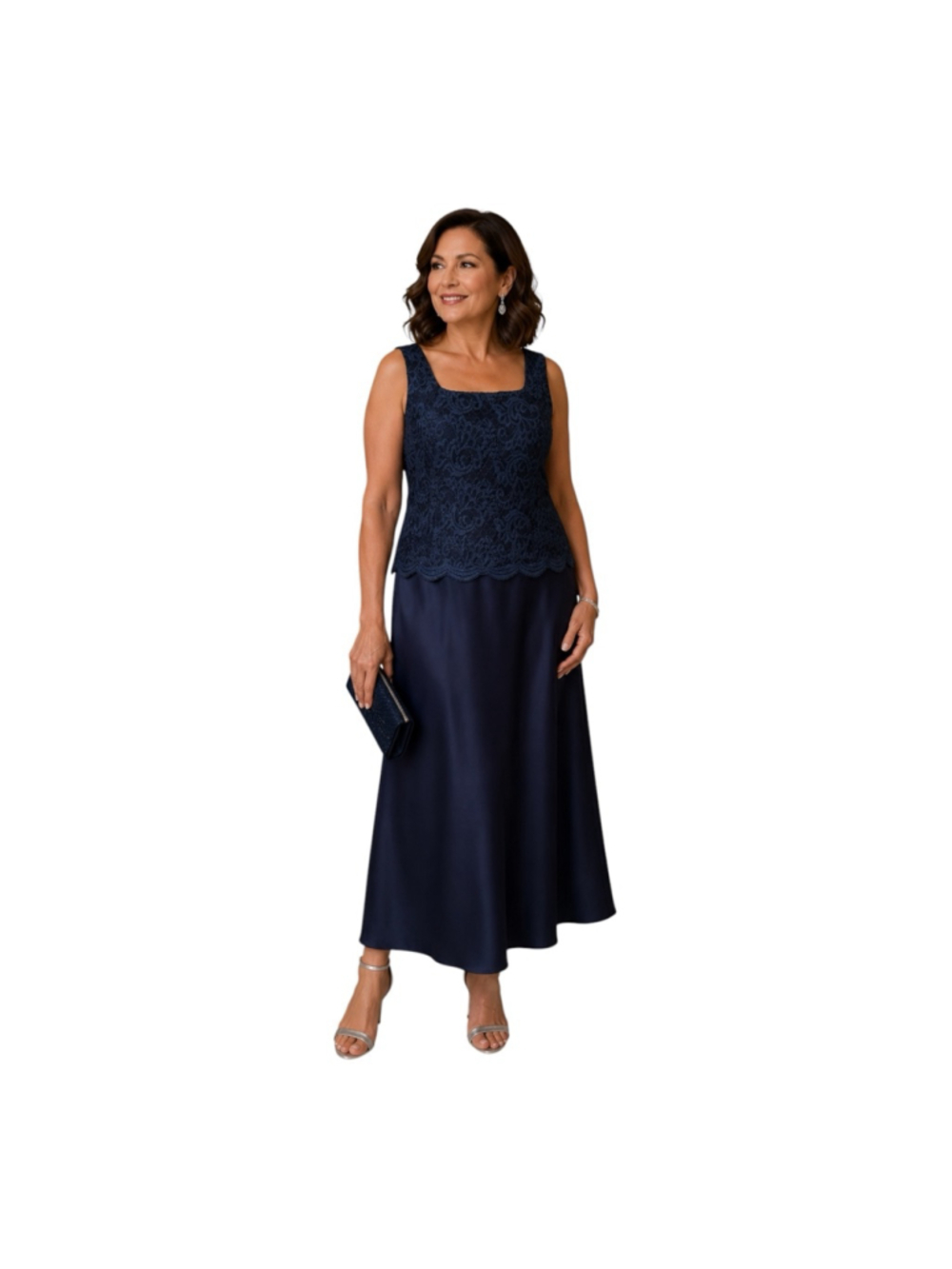 Alex Evenings Navy Lace Overlay Evening Dress Petite 14P NWT